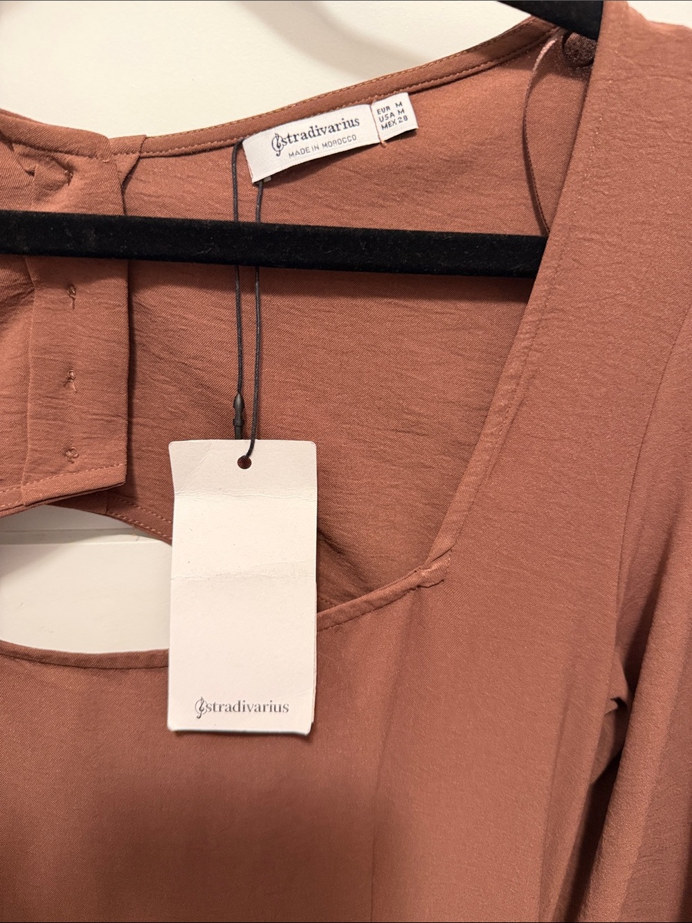 stradivarius Rust-Brown Square Neck Long Sleeve Midi Dress - Picture 4 of 5